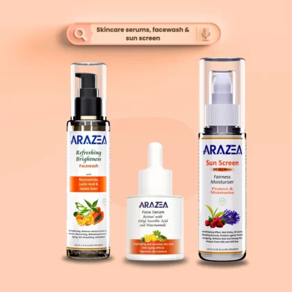arazea oil control facewash, skin brightening serum with sunscreen spf 50