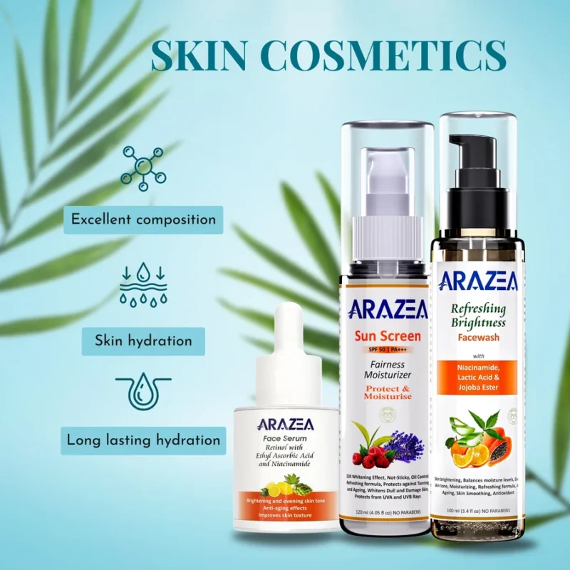 arazea skin brightening serum, oil control facewash with sunscreen spf 50