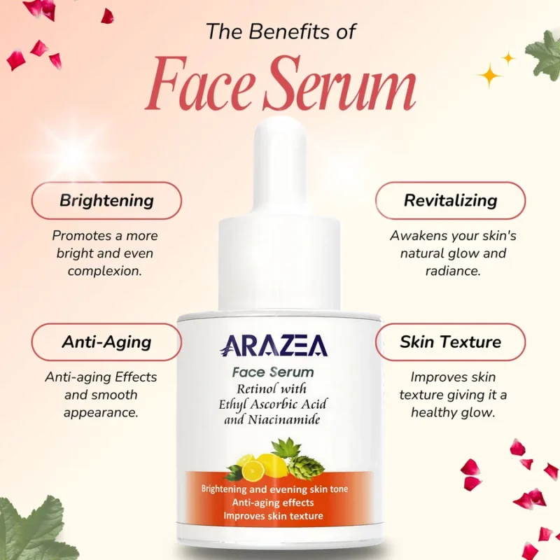 arazea Face Serum for Even Skin Tone with Niacinamide, Retinol and Ethyl Ascorbic Acid
